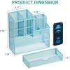 imageMarbrasse Mesh Pen Holder for Desk MultiFunctional Pencil Organizer with Drawer Desk Organizers and Accessories for Office Art Supplies BlackBlue