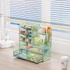 imageMarbrasse Mesh Pen Holder for Desk MultiFunctional Pencil Organizer with Drawer Desk Organizers and Accessories for Office Art Supplies BlackGreen