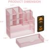 imageMarbrasse Mesh Pen Holder for Desk MultiFunctional Pencil Organizer with Drawer Desk Organizers and Accessories for Office Art Supplies BlackPink