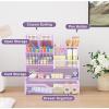 imageMarbrasse Mesh Pen Holder for Desk MultiFunctional Pencil Organizer with Drawer Desk Organizers and Accessories for Office Art Supplies BlackPurple