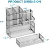 imageMarbrasse Mesh Pen Holder for Desk MultiFunctional Pencil Organizer with Drawer Desk Organizers and Accessories for Office Art Supplies BlackSilver