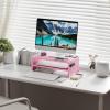 imageMarbrasse Monitor Stand Riser 165 Inch 2 Tier Computer Printer Shelf Stand for Laptop Computer Screen Storage Desktop Stand with Phone Holder and Cable Management BlackPink