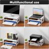 imageMarbrasse Monitor Stand Riser 165 Inch 2 Tier Computer Printer Shelf Stand for Laptop Computer Screen Storage Desktop Stand with Phone Holder and Cable Management BlackWhite