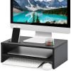 imageMarbrasse Monitor Stand Riser 165 Inch 2 Tier Computer Printer Shelf Stand for Laptop Computer Screen Storage Desktop Stand with Phone Holder and Cable Management Black2PCS Wood Monitor StandBlack