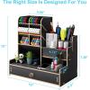 imageMarbrasse Upgraded Wooden Pencil Holder Pen Organizer for Desk Easy Assembly Art Supply Organizer Desktop Stationary Organizer CherryBlack
