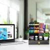 imageMarbrasse Upgraded Wooden Pencil Holder Pen Organizer for Desk Easy Assembly Art Supply Organizer Desktop Stationary Organizer CherryBlack