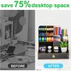 imageMarbrasse Upgraded Wooden Pencil Holder Pen Organizer for Desk Easy Assembly Art Supply Organizer Desktop Stationary Organizer CherryBlack
