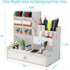 imageMarbrasse Upgraded Wooden Pencil Holder Pen Organizer for Desk Easy Assembly Art Supply Organizer Desktop Stationary Organizer CherryWhite