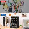 imageMarbrasse Wooden Desk Organizer MultiFunctional DIY Pen Holder Organizer for desk Desktop Stationary Easy Assembly Home Office Art Supplies Storage with Drawer B11Cherry ColorBlack