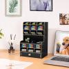 imageMarbrasse Wooden Desk Organizer MultiFunctional DIY Pen Holder Organizer for desk Desktop Stationary Easy Assembly Home Office Art Supplies Storage with Drawer B11Cherry ColorBlack