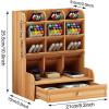 imageMarbrasse Wooden Desk Organizer MultiFunctional DIY Pen Holder Organizer for desk Desktop Stationary Easy Assembly Home Office Art Supplies Storage with Drawer B11Cherry ColorB11Cherry Color