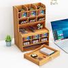 imageMarbrasse Wooden Desk Organizer MultiFunctional DIY Pen Holder Organizer for desk Desktop Stationary Easy Assembly Home Office Art Supplies Storage with Drawer B11Cherry ColorB16Cherry Color