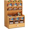 imageMarbrasse Wooden Desk Organizer MultiFunctional DIY Pen Holder Organizer for desk Desktop Stationary Easy Assembly Home Office Art Supplies Storage with Drawer B11Cherry ColorB16Cherry Color