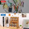 imageMarbrasse Wooden Desk Organizer MultiFunctional DIY Pen Holder Organizer for desk Desktop Stationary Easy Assembly Home Office Art Supplies Storage with Drawer B11Cherry ColorB16Cherry Color