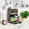 imageMarbrasse Wooden Desk Organizer MultiFunctional DIY Pen Holder Organizer for desk Desktop Stationary Easy Assembly Home Office Art Supplies Storage with Drawer B11Cherry ColorBlack
