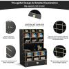 imageMarbrasse Wooden Desk Organizer MultiFunctional DIY Pen Holder Organizer for desk Desktop Stationary Easy Assembly Home Office Art Supplies Storage with Drawer B11Cherry ColorBlack