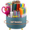imageMarbrasse Desk Organizer 360Degree Rotating Pen Holder for Desk Desk Organizers and Accessories with 5 Compartments Pencil Organizer Art Supply Storage Box Caddy for Office Home WhiteDark Green