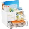 imageMarbrasse Desk Organizer with 3 Drawer MultiFunctional Pencil Pen Holder for Desk Desk Organizers and Accessories with 4 Compartments Desktop Organizer Storage for Office Home Art Supplies WhiteWhite