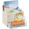 imageMarbrasse Desk Organizer with 3 Drawer MultiFunctional Pencil Pen Holder for Desk Desk Organizers and Accessories with 4 Compartments Desktop Organizer Storage for Office Home Art Supplies WhiteBeige