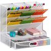 imageMarbrasse Mesh Desk Organizer MultiFunctional Pen Holder Desktop Stationary Organizer Storage Rack for School Home Office Art Supplies Mesh Pen HolderWhite Pen Holder with Drawer