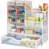 imageMarbrasse Mesh Pen Holder for Desk MultiFunctional Pencil Organizer with Drawer Desk Organizers and Accessories for Office Art Supplies BlackWhite