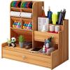 imageMarbrasse Upgraded Wooden Pencil Holder Pen Organizer for Desk Easy Assembly Art Supply Organizer Desktop Stationary Organizer CherryCherry