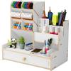 imageMarbrasse Upgraded Wooden Pencil Holder Pen Organizer for Desk Easy Assembly Art Supply Organizer Desktop Stationary Organizer CherryWhite