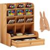 imageMarbrasse Wooden Desk Organizer MultiFunctional DIY Pen Holder Organizer for desk Desktop Stationary Easy Assembly Home Office Art Supplies Storage with Drawer B11Cherry ColorB11Cherry Color