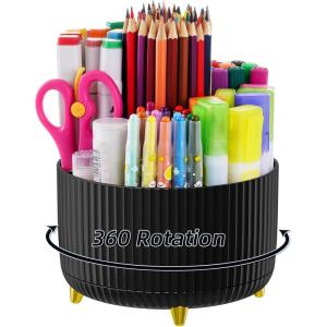 imageMarbrasse Desk Organizer 360Degree Rotating Pen Holder for Desk Desk Organizers and Accessories with 5 Compartments Pencil Organizer Art Supply Storage Box Caddy for Office Home WhiteBlack