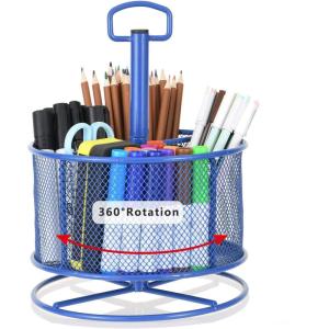 imageMarbrasse Mesh Desk Organizer 360Degree Rotating MultiFunctional Pen Holder 4 Compartments Desktop Stationary Organizer Home Office Art Supply Storage Box Caddy BlackBlue