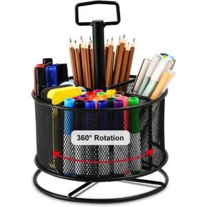 imageMarbrasse Mesh Desk Organizer 360Degree Rotating MultiFunctional Pen Holder 4 Compartments Desktop Stationary Organizer Home Office Art Supply Storage Box Caddy BlackBlack