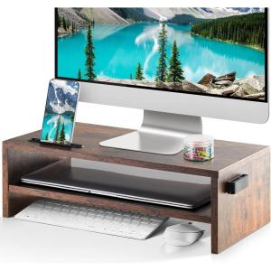 imageMarbrasse Monitor Stand Riser 165 Inch 2 Tier Computer Printer Shelf Stand for Laptop Computer Screen Storage Desktop Stand with Phone Holder and Cable Management BlackVintage
