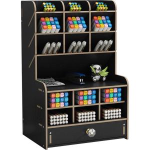 imageMarbrasse Wooden Desk Organizer MultiFunctional DIY Pen Holder Organizer for desk Desktop Stationary Easy Assembly Home Office Art Supplies Storage with Drawer B11Cherry ColorBlack