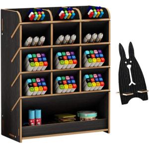 imageMarbrasse Wooden Desk Organizer MultiFunctional DIY Pen Holder Organizer for desk Desktop Stationary Easy Assembly Home Office Art Supplies Storage with Drawer B11Cherry ColorB12Black