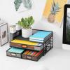 imageMarbrasse 3 Tier Mesh Desk Organizer with Drawer MultiFunctional Desk Organizers and Accessories Paper Letter Organizer with 2 Pen Holder for Home Office Supplies  BlackBlack