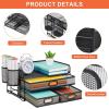 imageMarbrasse 3 Tier Mesh Desk Organizer with Drawer MultiFunctional Desk Organizers and Accessories Paper Letter Organizer with 2 Pen Holder for Home Office Supplies  BlackBlack