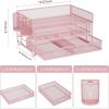 imageMarbrasse 3 Tier Mesh Desk Organizer with Drawer MultiFunctional Desk Organizers and Accessories Paper Letter Organizer with 2 Pen Holder for Home Office Supplies  BlackPink