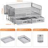 imageMarbrasse 3 Tier Mesh Desk Organizer with Drawer MultiFunctional Desk Organizers and Accessories Paper Letter Organizer with 2 Pen Holder for Home Office Supplies  BlackSilver