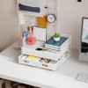 imageMarbrasse 3 Tier Mesh Desk Organizer with Drawer MultiFunctional Desk Organizers and Accessories Paper Letter Organizer with 2 Pen Holder for Home Office Supplies  BlackWhite