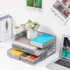 imageMarbrasse 3 Tier Mesh Desk Organizer with Drawer MultiFunctional Desk Organizers and Accessories Paper Letter Organizer with 2 Pen Holder for Home Office Supplies  BlackSilver