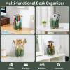 imageMarbrasse Desk Organizer 360Degree Rotating Pen Pencil Holder for Desk Desk Organizers and Accessories with 5 Compartments Pencil Organizer Transparent gold edgeDark green