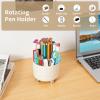 imageMarbrasse Desk Organizer 360Degree Rotating Pen Pencil Holder for Desk Desk Organizers and Accessories with 5 Compartments Pencil Organizer Transparent gold edgeMilky white