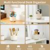 imageMarbrasse Desk Organizer 360Degree Rotating Pen Pencil Holder for Desk Desk Organizers and Accessories with 5 Compartments Pencil Organizer Transparent gold edgeMilky white