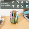 imageMarbrasse Desk Organizer 360Degree Rotating Pen Pencil Holder for Desk Desk Organizers and Accessories with 5 Compartments Pencil Organizer Transparent gold edgeDark green