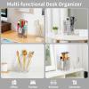 imageMarbrasse Desk Organizer 360Degree Rotating Pen Pencil Holder for Desk Desk Organizers and Accessories with 5 Compartments Pencil Organizer Transparent gold edgeTransparent silver edge
