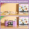 imageMarbrasse Desk Organizer Pen Holder for Desk with 3 Drawers MultiFunctional Pencil Holder Desk Organizers and Accessories with 7 Compartments for Home School ClassroomWhitePurple