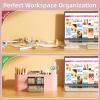 imageMarbrasse Desk Organizer Pen Holder for Desk with 3 Drawers MultiFunctional Pencil Holder Desk Organizers and Accessories with 7 Compartments for Home School ClassroomWhitePink