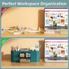 imageMarbrasse Desk Organizer Pen Holder for Desk with 3 Drawers MultiFunctional Pencil Holder Desk Organizers and Accessories with 7 Compartments for Home School ClassroomWhiteDark Green