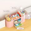 imageMarbrasse Desk Organizer Pen Holder for Desk with 3 Drawers MultiFunctional Pencil Holder Desk Organizers and Accessories with 7 Compartments for Home School ClassroomWhitePink