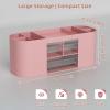 imageMarbrasse Desk Organizer Pen Holder for Desk with 3 Drawers MultiFunctional Pencil Holder Desk Organizers and Accessories with 7 Compartments for Home School ClassroomWhitePink